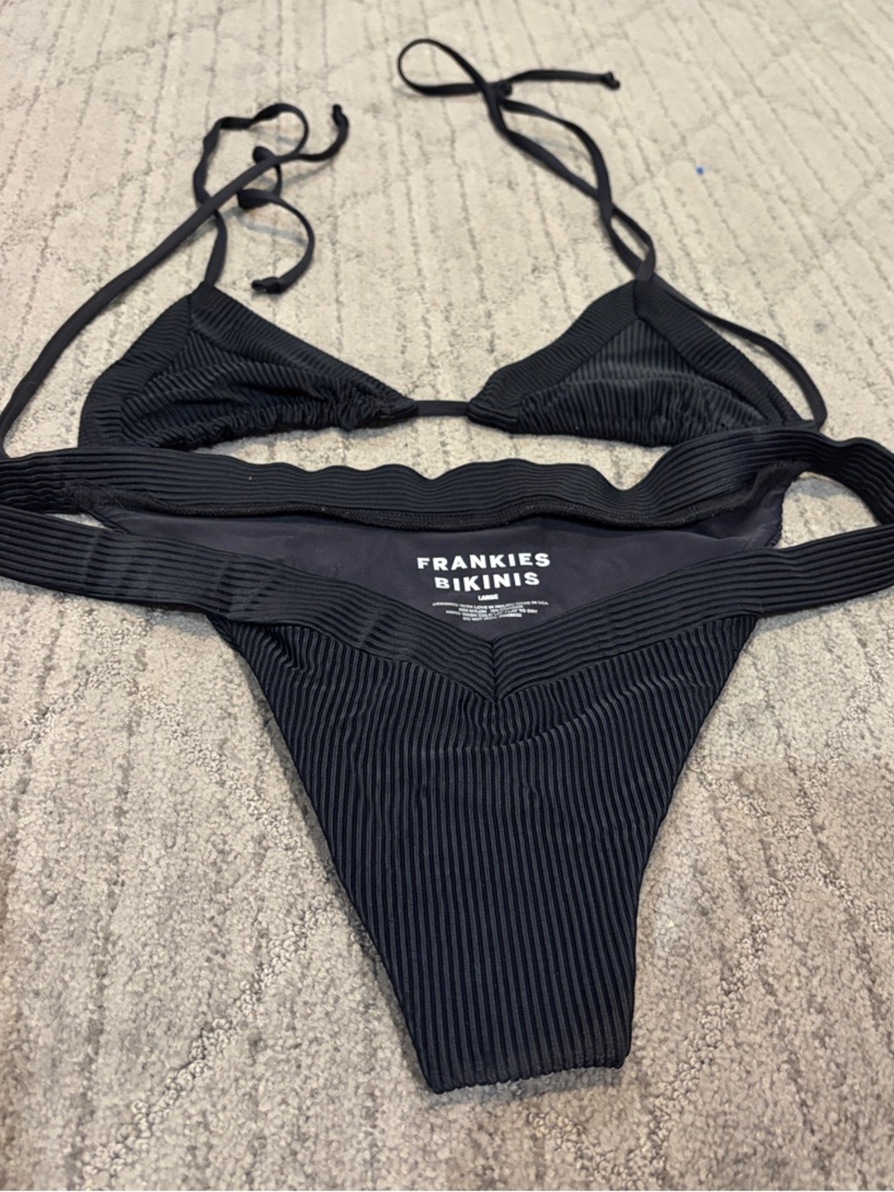 Frankie's Bikinis Black Ribbed Triangle Two-Piece